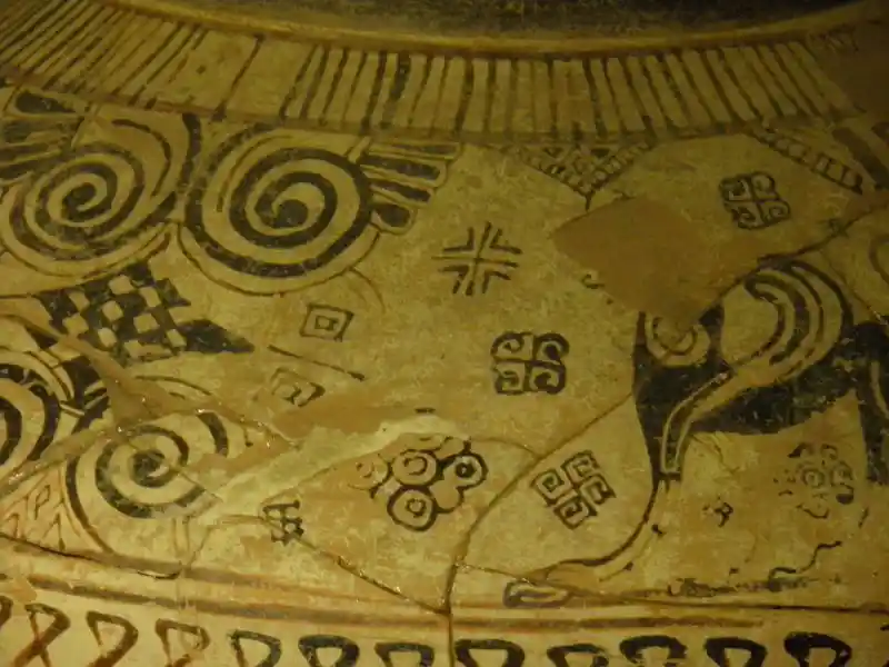 Amphora, vase painted with different crosses, swastikas, and solar symbols. Amphora, vase painted with different crosses, swastikas, and solar symbols.